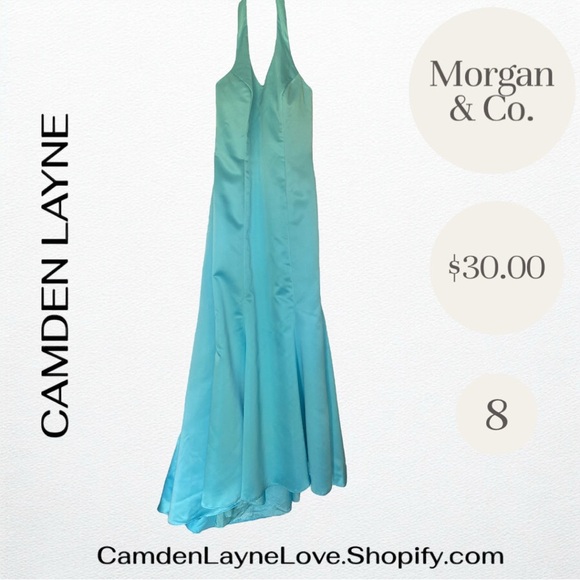 Morgan & Co. Blue Halter Backless Gown - Picture 5 of 7